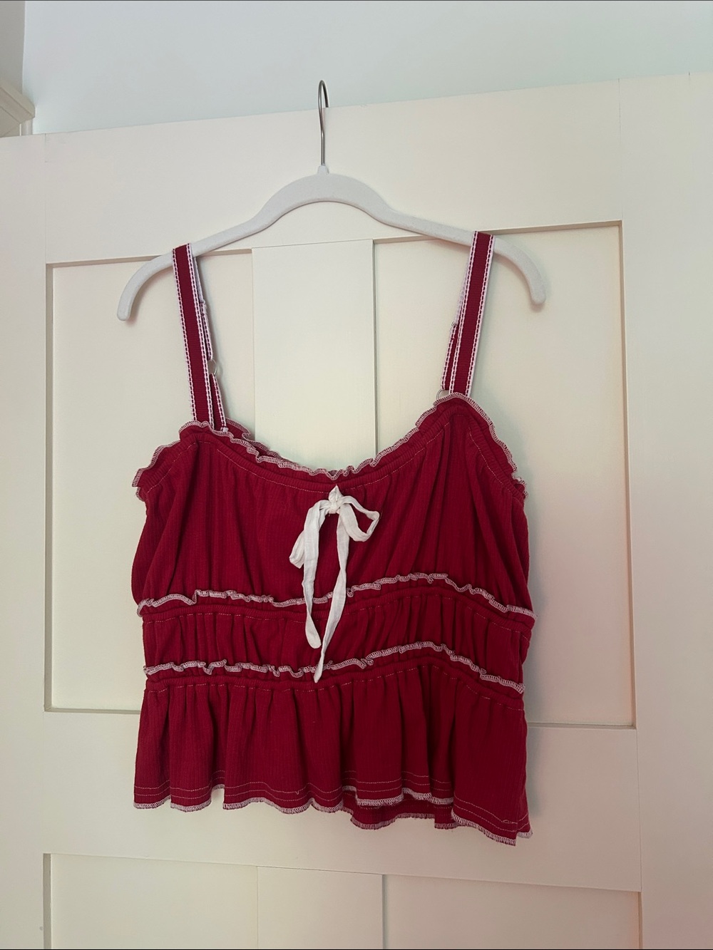 Pilcro Cherry Red Ruffle Tie-Front Camisole